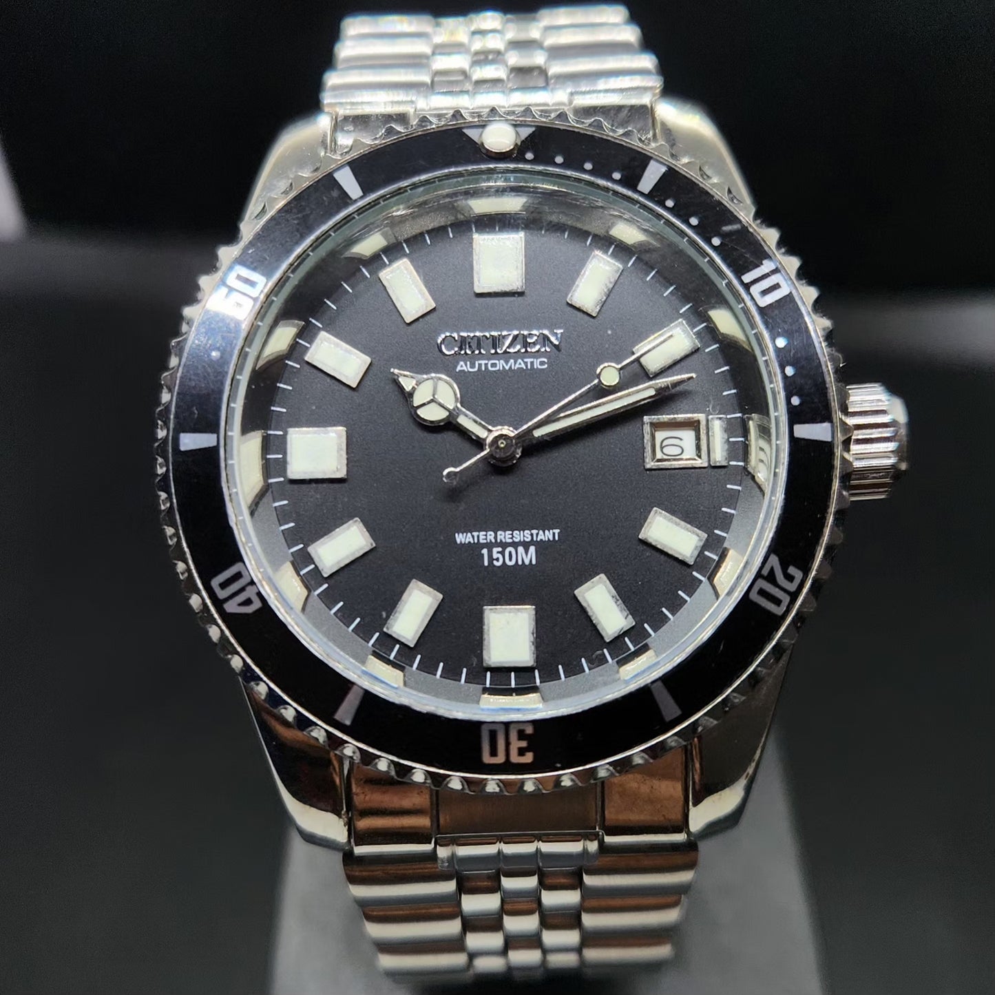 Vintage Mod Citizen 8200 Automatic Rotating Bazel Black Face 40MM Case Date Men's Wrist Watch CT101