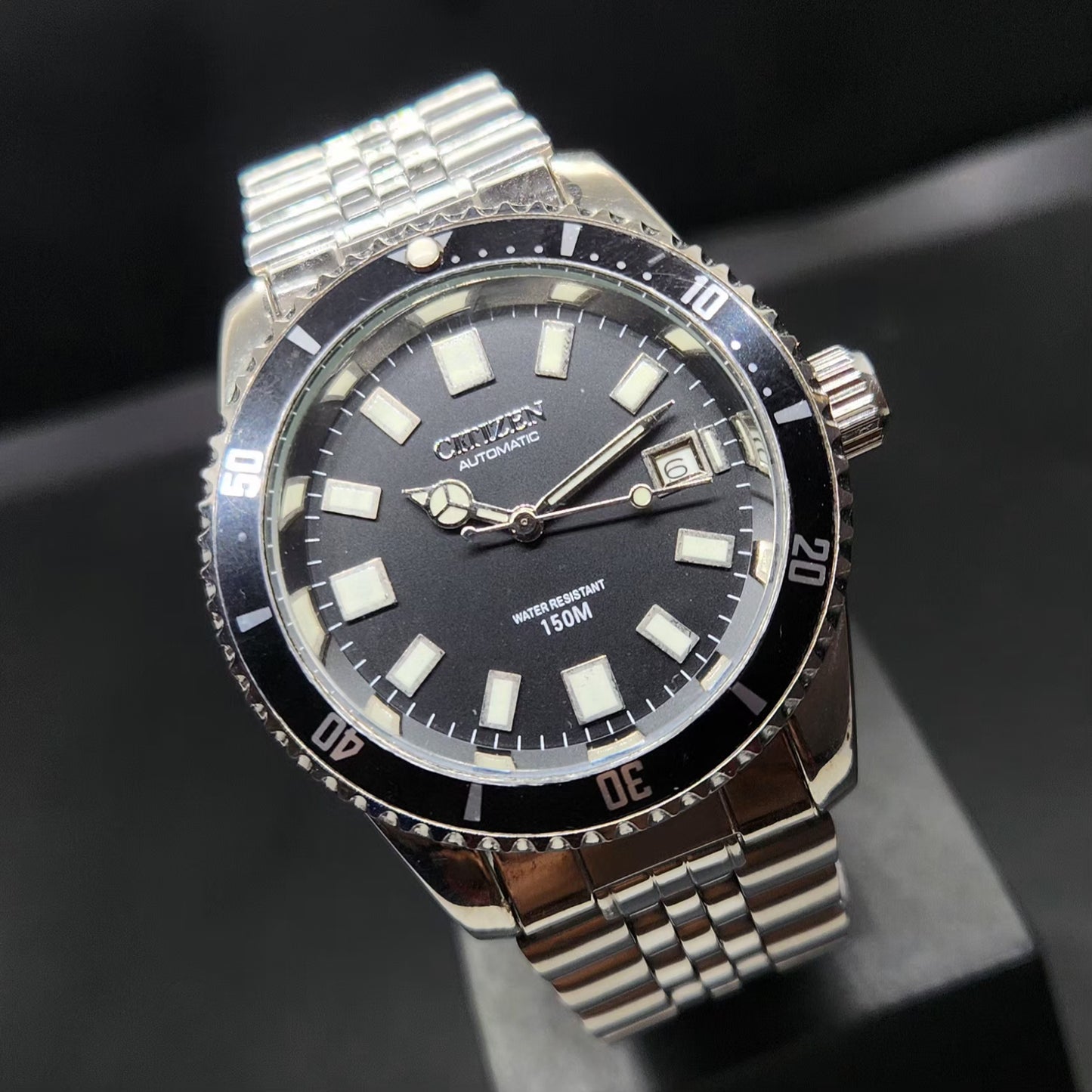 Vintage Mod Citizen 8200 Automatic Rotating Bazel Black Face 40MM Case Date Men's Wrist Watch CT101