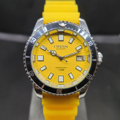 Vintage Mod Citizen 8200 Automatic Rotating Bazel Yellow Face 40MM Case Date Men's Wrist Watch CT102
