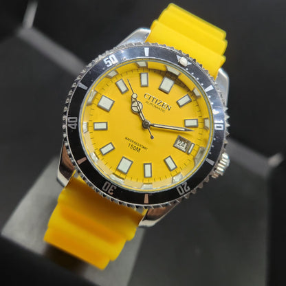 Vintage Mod Citizen 8200 Automatic Rotating Bazel Yellow Face 40MM Case Date Men's Wrist Watch CT102