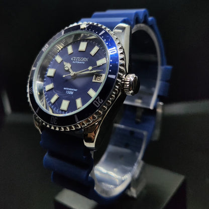 Vintage Mod Citizen 8200 Automatic Rotating Bazel Blue Face 40MM Case Date Men's Wrist Watch CT103