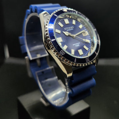 Vintage Mod Citizen 8200 Automatic Rotating Bazel Blue Face 40MM Case Date Men's Wrist Watch CT103