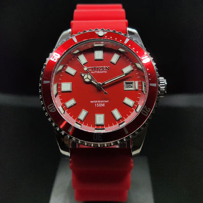 Vintage Mod Citizen 8200 Automatic Rotating Bazel Red Face 40MM Case Date Men's Wrist Watch CT104