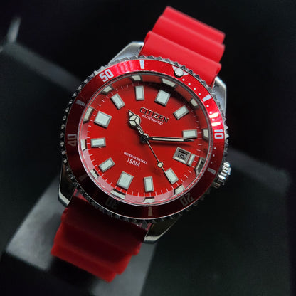 Vintage Mod Citizen 8200 Automatic Rotating Bazel Red Face 40MM Case Date Men's Wrist Watch CT104