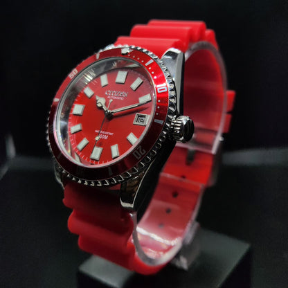 Vintage Mod Citizen 8200 Automatic Rotating Bazel Red Face 40MM Case Date Men's Wrist Watch CT104