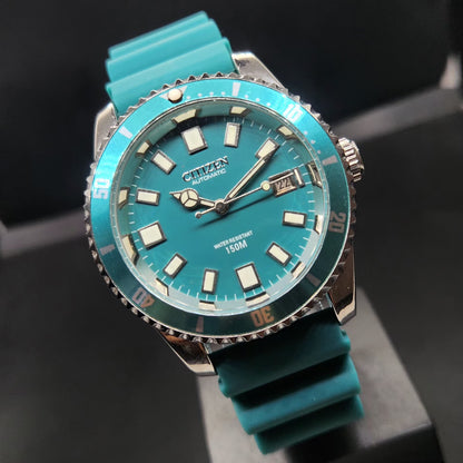 Vintage Mod Citizen 8200 Automatic Rotating Bazel Sea Green Face 40MM Case Date Men's Wrist Watch CT105