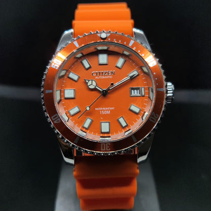 Vintage Mod Citizen 8200 Automatic Rotating Bazel Orange Face 40MM Case Date Men's Wrist Watch CT106