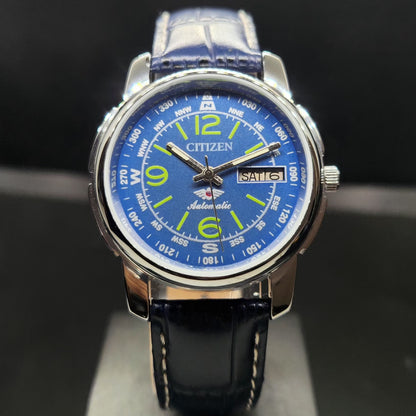 Vintage Mod Citizen 8200 Automatic Blue Face 37MM Case Day-Date Men's Wrist Watch CT109