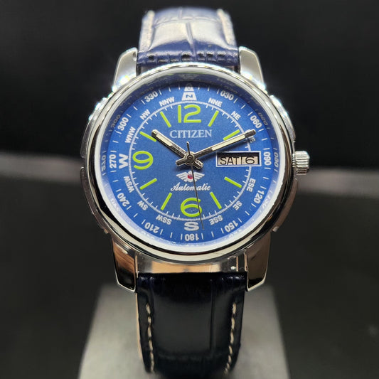 Vintage Mod Citizen 8200 Automatic Blue Face 37MM Case Day-Date Men's Wrist Watch CT109