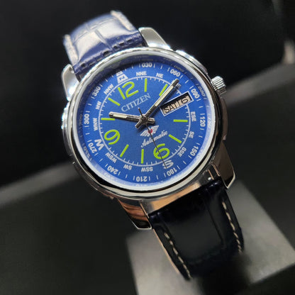 Vintage Mod Citizen 8200 Automatic Blue Face 37MM Case Day-Date Men's Wrist Watch CT109