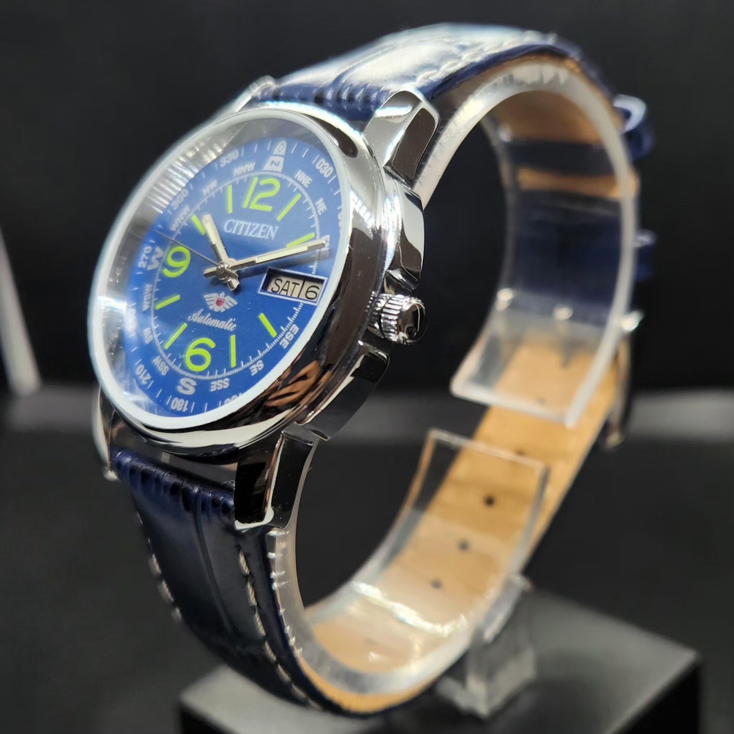 Vintage Mod Citizen 8200 Automatic Blue Face 37MM Case Day-Date Men's Wrist Watch CT109