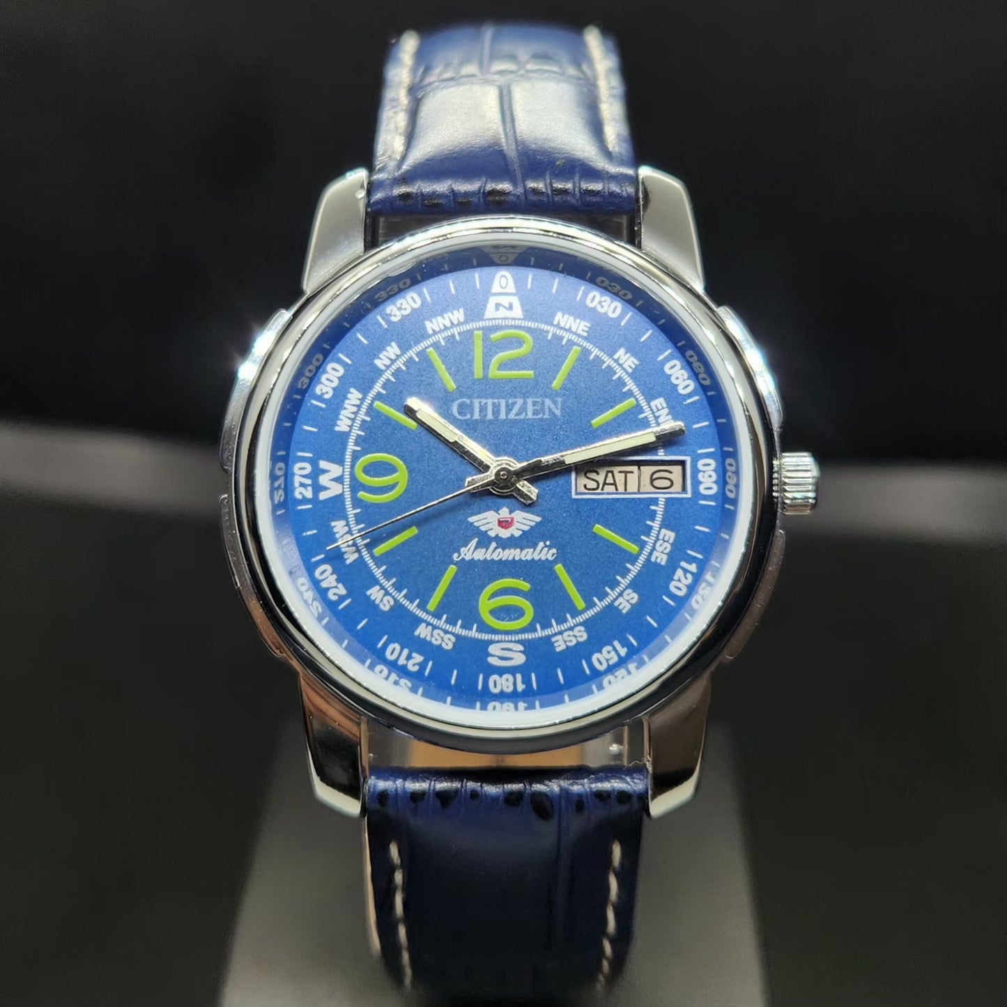 Vintage Mod Citizen 8200 Automatic Blue Face 37MM Case Day-Date Men's Wrist Watch CT109