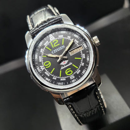 Vintage Mod Citizen 8200 Automatic Black Face 37MM Case Day-Date Men's Wrist Watch CT110