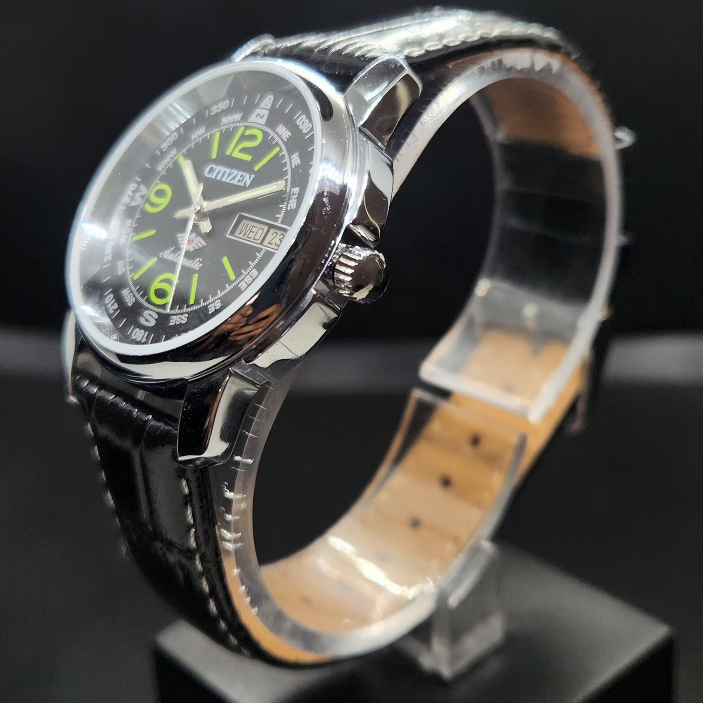 Vintage Mod Citizen 8200 Automatic Black Face 37MM Case Day-Date Men's Wrist Watch CT110
