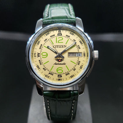 Vintage Mod Citizen 8200 Automatic Yellow Face 37MM Case Day-Date Men's Wrist Watch CT111