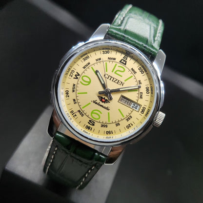 Vintage Mod Citizen 8200 Automatic Yellow Face 37MM Case Day-Date Men's Wrist Watch CT111