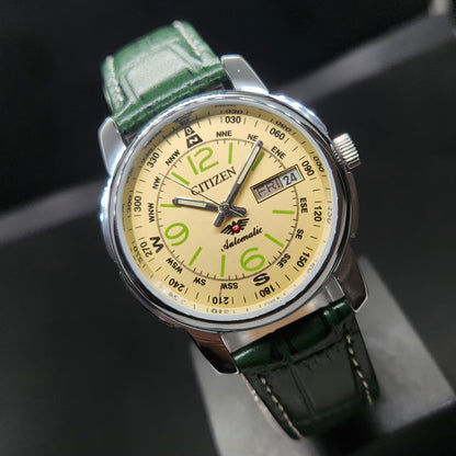 Vintage Mod Citizen 8200 Automatic Yellow Face 37MM Case Day-Date Men's Wrist Watch CT111
