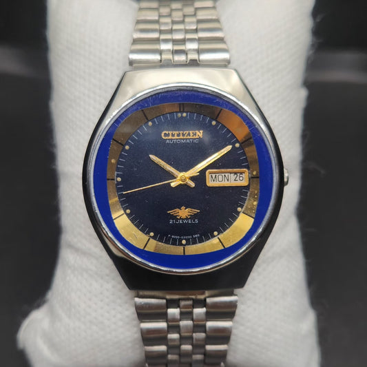 Vintage 1981 Original Citizen Automatic 8200 Blue Face 36MM case Day-Date Japanese Men's Wrist Watch CT116