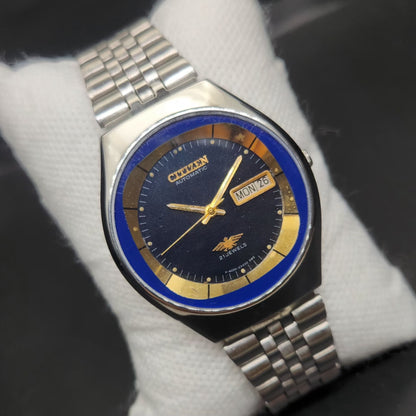 Vintage 1981 Original Citizen Automatic 8200 Blue Face 36MM case Day-Date Japanese Men's Wrist Watch CT116