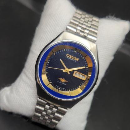 Vintage 1981 Original Citizen Automatic 8200 Blue Face 36MM case Day-Date Japanese Men's Wrist Watch CT116