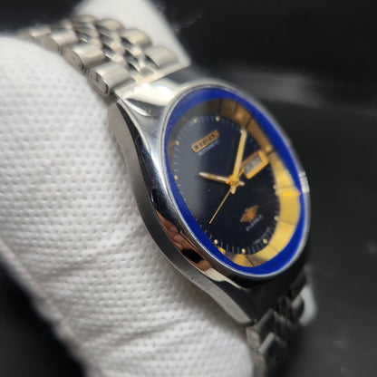 Vintage 1981 Original Citizen Automatic 8200 Blue Face 36MM case Day-Date Japanese Men's Wrist Watch CT116