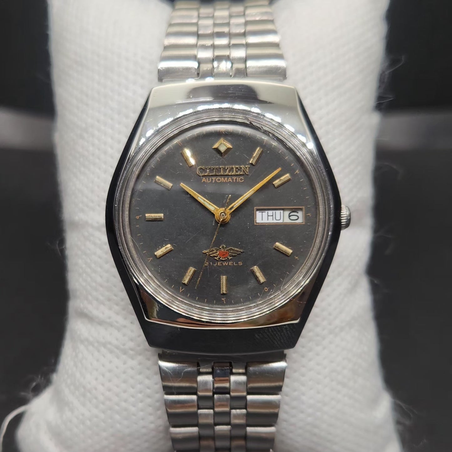 Vintage 1980 Original Citizen Automatic 8200 Grey Face 34MM case Day-Date Japanese Men's Wrist Watch CT119