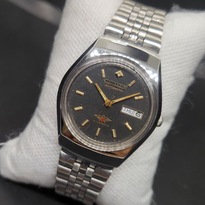 Vintage 1980 Original Citizen Automatic 8200 Grey Face 34MM case Day-Date Japanese Men's Wrist Watch CT119