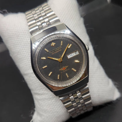 Vintage 1980 Original Citizen Automatic 8200 Grey Face 34MM case Day-Date Japanese Men's Wrist Watch CT119