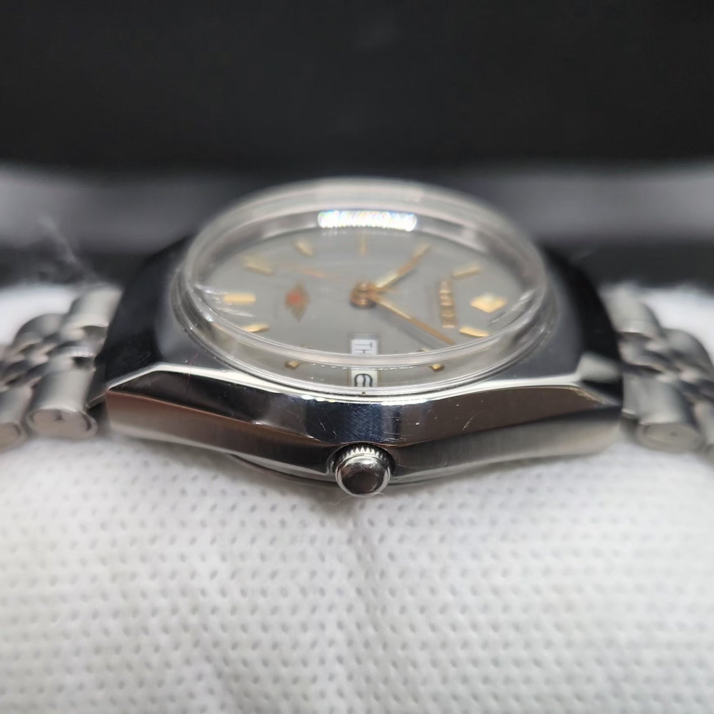 Vintage 1980 Original Citizen Automatic 8200 Grey Face 34MM case Day-Date Japanese Men's Wrist Watch CT119