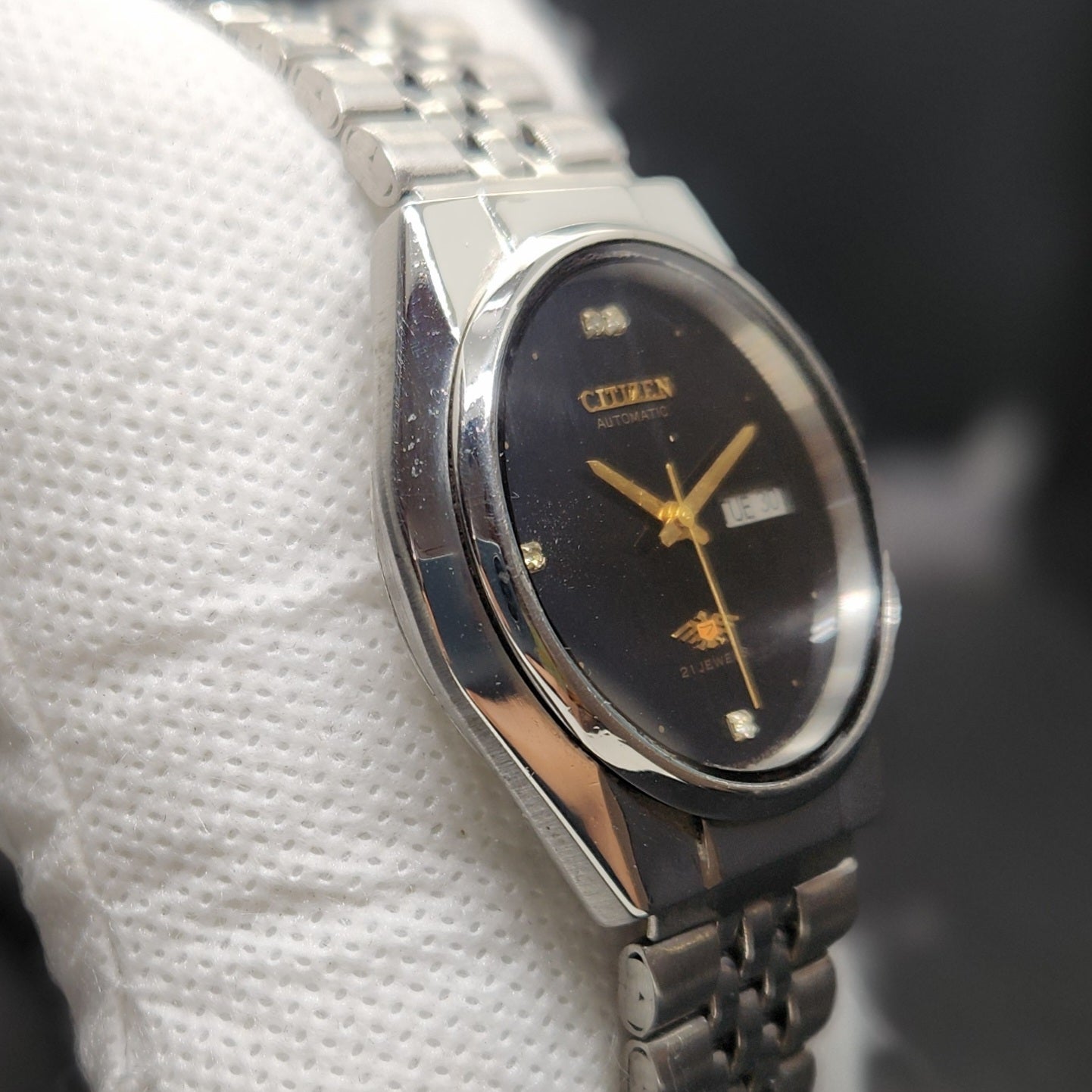 Vintage 1974 Original Citizen Automatic 8200 Black Face 35MM case Day-Date Japanese Men's Wrist Watch CT122