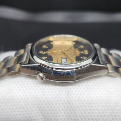 Vintage 1976 Original Citizen Automatic 8200 Gold & Black Face 33MM case Day-Date Japanese Men's Wrist Watch CT123