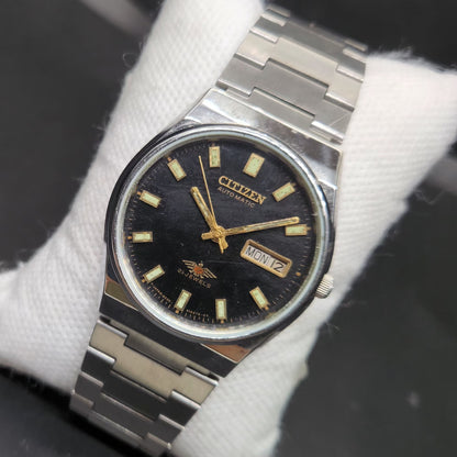 Vintage 1975 Original Citizen Automatic 8200 Black Face 35MM case Day-Date Japanese Men's Wrist Watch CT124