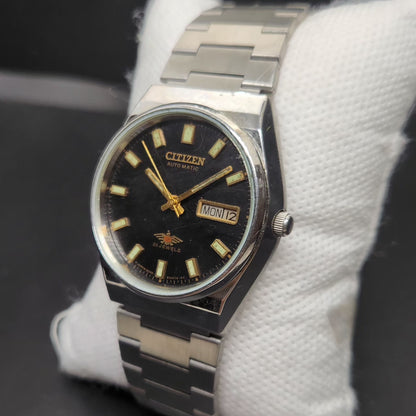 Vintage 1975 Original Citizen Automatic 8200 Black Face 35MM case Day-Date Japanese Men's Wrist Watch CT124