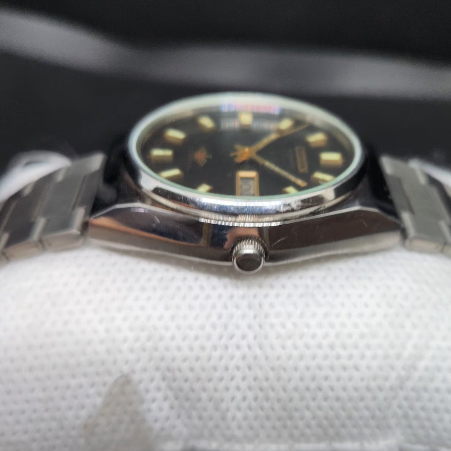 Vintage 1975 Original Citizen Automatic 8200 Black Face 35MM case Day-Date Japanese Men's Wrist Watch CT124