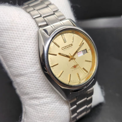 Vintage 1975 Original Citizen Automatic 8200 Gold Face 36MM case Day-Date Japanese Men's Wrist Watch CT125