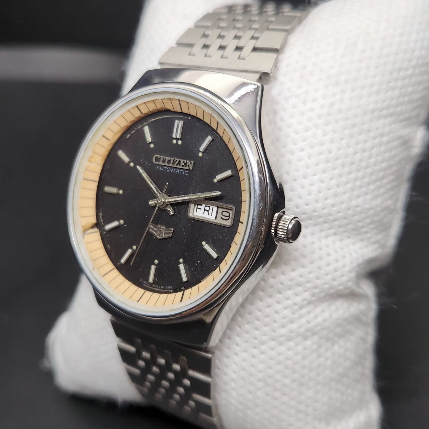 Vintage 1979 Original Citizen Automatic 8200 Black Face 35MM case Day-Date Japanese Men's Wrist Watch CT126