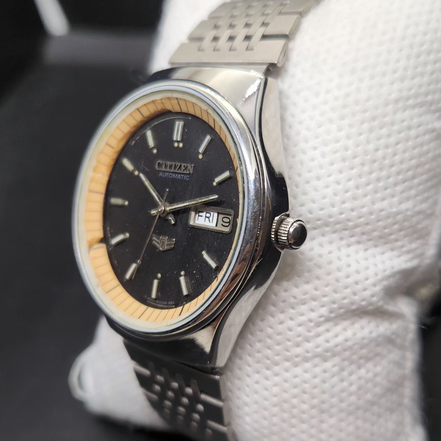 Vintage 1979 Original Citizen Automatic 8200 Black Face 35MM case Day-Date Japanese Men's Wrist Watch CT126