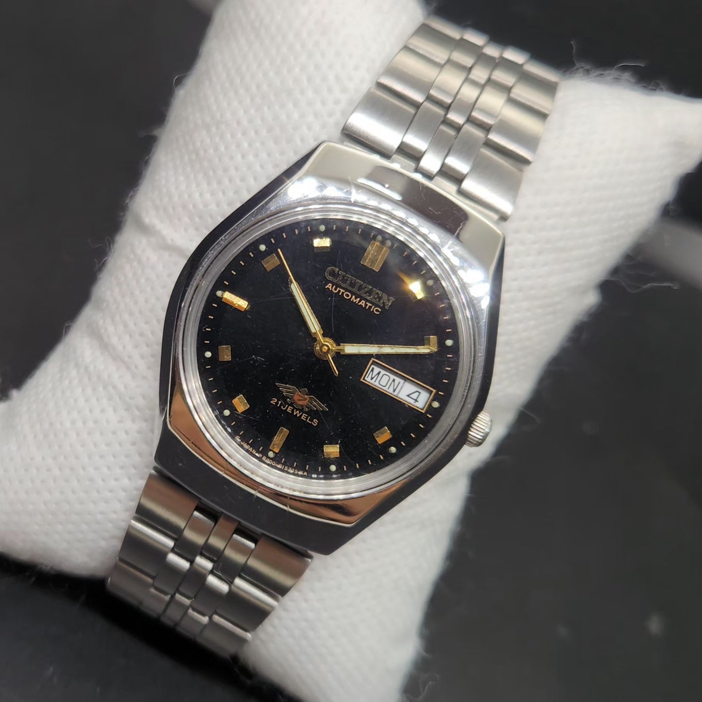 Vintage 1976 Original Citizen Automatic 8200 Black Face 34MM case Day-Date Japanese Men's Wrist Watch CT127