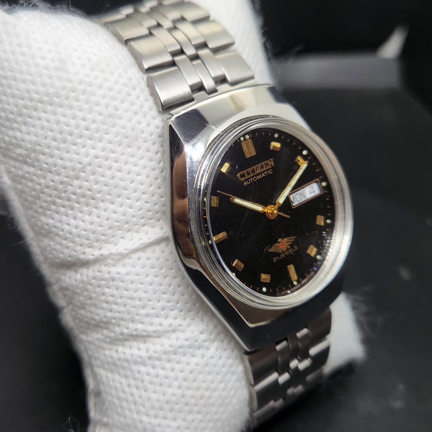 Vintage 1976 Original Citizen Automatic 8200 Black Face 34MM case Day-Date Japanese Men's Wrist Watch CT127