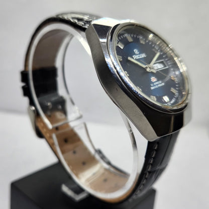 Vintage Ricoh R31 Automatic Blue Face New Strap 21 Jewels Day-Date Men's Wrist Watch R02