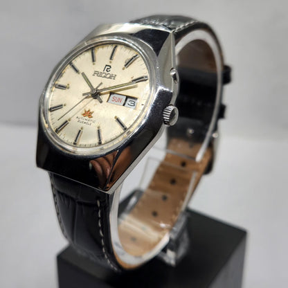 Vintage Ricoh R31 Automatic Silver Face New Strap 21 Jewels Day-Date Men's Wrist Watch R03
