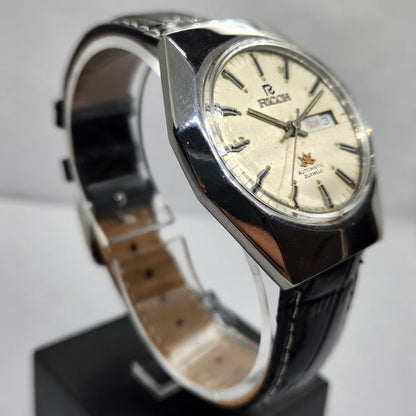 Vintage Ricoh R31 Automatic Silver Face New Strap 21 Jewels Day-Date Men's Wrist Watch R03