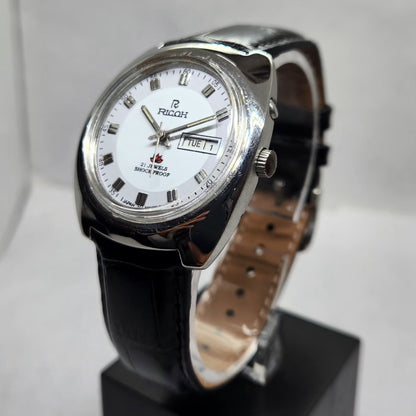 Vintage Ricoh R31 Automatic White Face New Strap 21 Jewels Day-Date Men's Wrist Watch R05