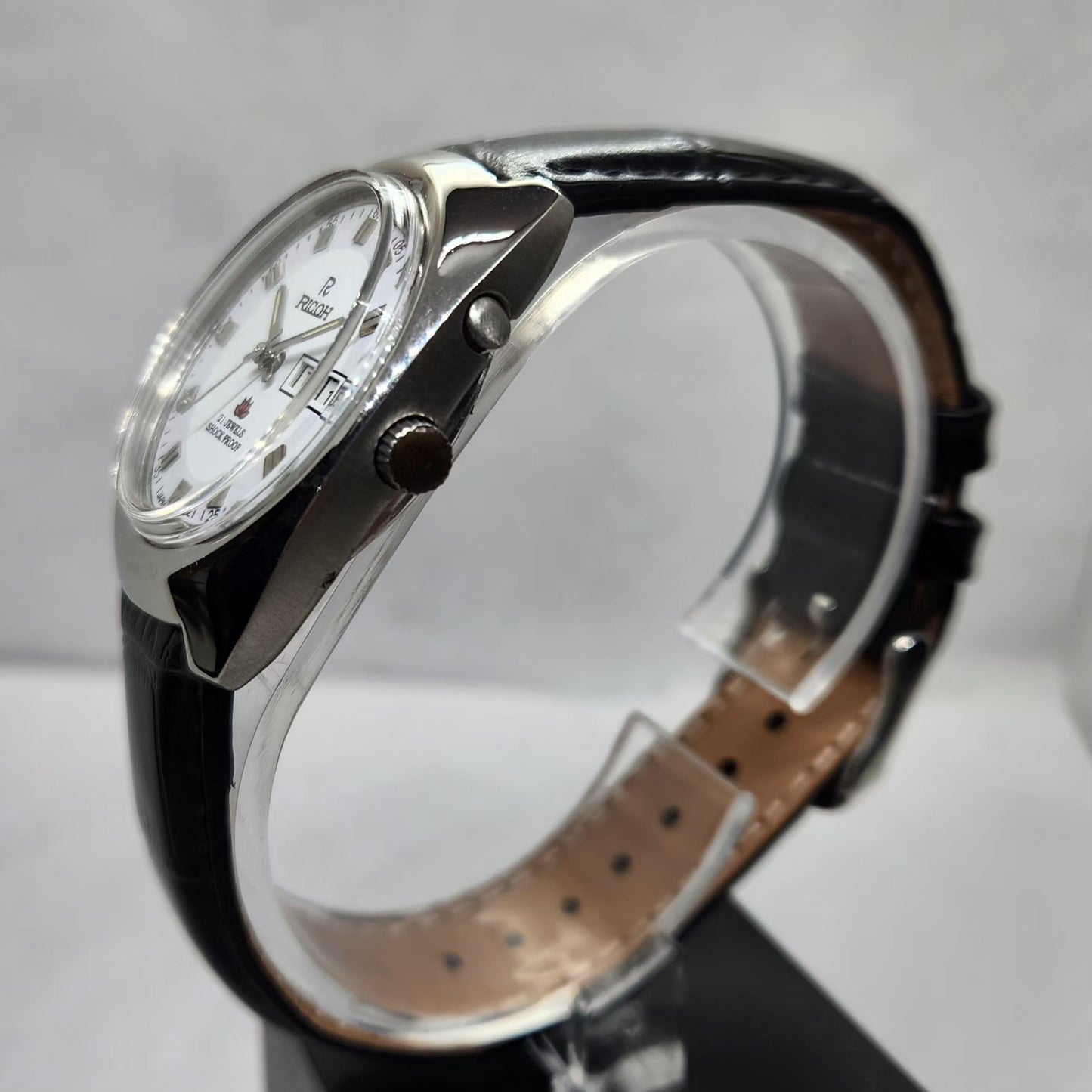 Vintage Ricoh R31 Automatic White Face New Strap 21 Jewels Day-Date Men's Wrist Watch R05