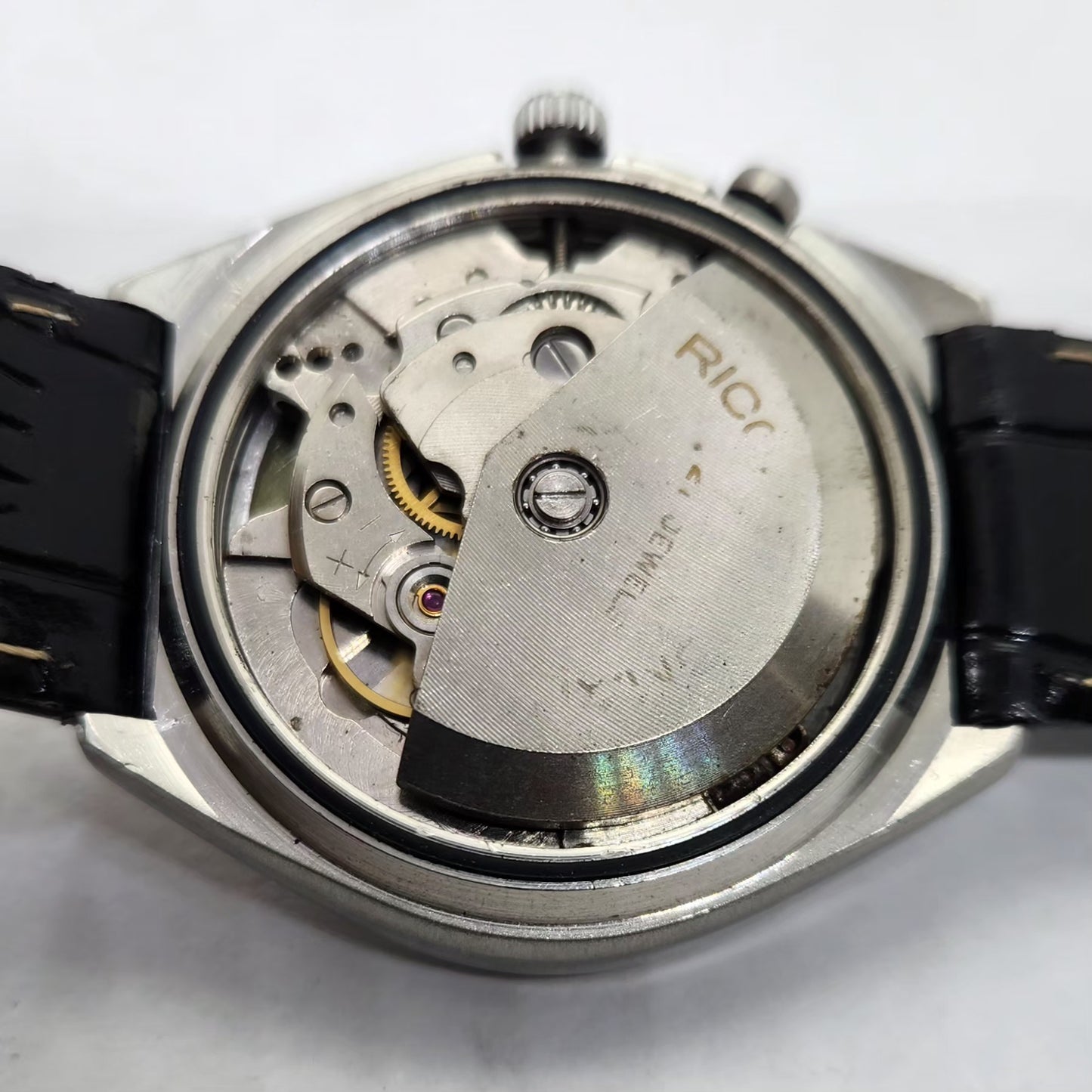 Vintage Ricoh R31 Automatic Black Face New Strap 21 Jewels Day-Date Men's Wrist Watch R07