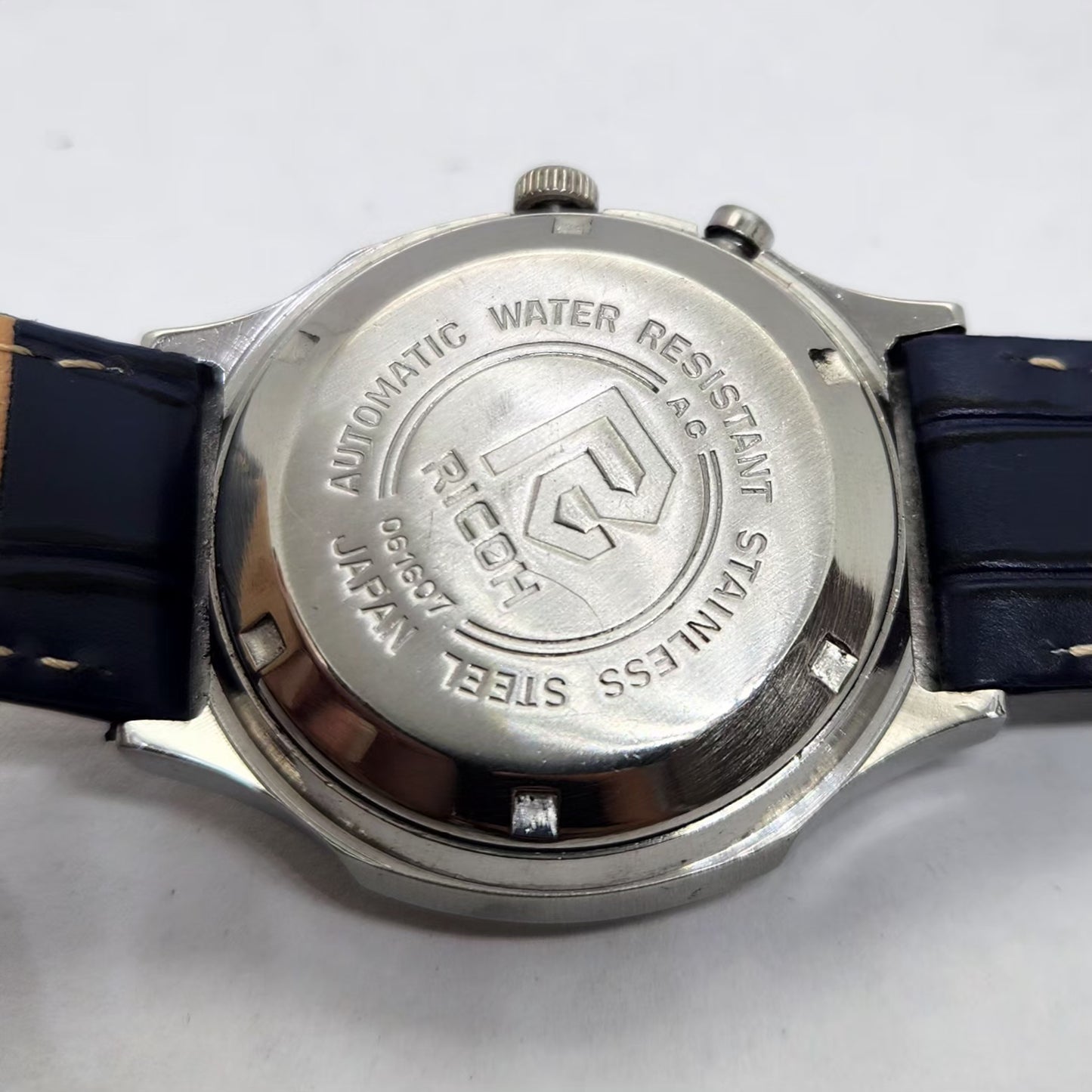 Vintage Ricoh R31 Automatic Blue Face New Strap 21 Jewels Day-Date Men's Wrist Watch R09