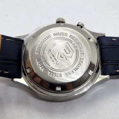 Vintage Ricoh R31 Automatic Blue Face New Strap 21 Jewels Day-Date Men's Wrist Watch R09