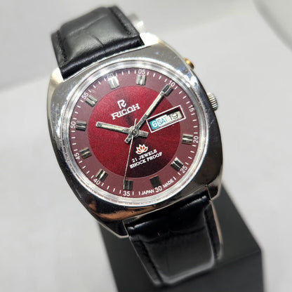 Vintage Ricoh R31 Automatic Red Face New Strap 21 Jewels Day-Date Men's Wrist Watch R10