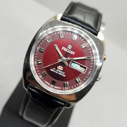Vintage Ricoh R31 Automatic Red Face New Strap 21 Jewels Day-Date Men's Wrist Watch R10