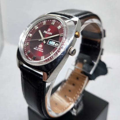 Vintage Ricoh R31 Automatic Red Face New Strap 21 Jewels Day-Date Men's Wrist Watch R10